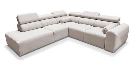 Narożnik z funkcją spania Cantare IX beżowy lewostronny komfortowy narożnik rozkładany nowoczesny design pluszowa tkanina