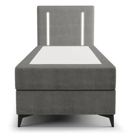 Łóżko kontynentalne Norco 80x200 szare stylowe łóżko z pojemnikiem na pościel oświetlenie umieszczone w zagłówku nadaje wyjątkowości