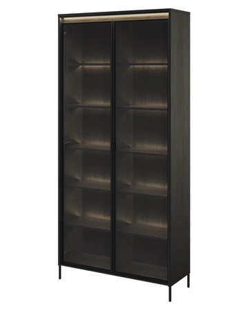 Zestaw mebli Trend czarny nowoczesny design meble z klimatycznym oświetleniem w postaci paska led pod górnym blatem ryflowane fronty