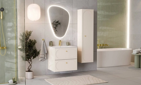 Szafka pod umywalkę Donna Sand 60 cm beżowa stylowa szafka z eleganckim obłym frezowaniem na frontach szuflad złote metalowe uchwyty