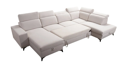 Narożnik z funkcją spania Kelly Sleek VI arktyczny błękit lewostronny nowoczesny design narożnik do salonu z regulowanymi zagłówkami