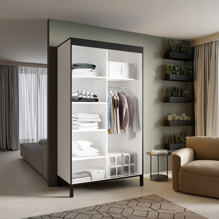 Szafa przesuwna Brig 120 cm biały / czarny ciekawy design funkcjonalna szafa do przedpokoju idealna do wnętrz w stylu loftowym