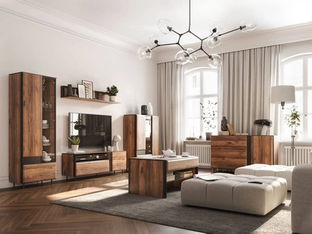 Stolik kawowy Borga dąb catania / czarny nowoczesny i elegancki design stolik z pojemną szufladą oraz dodatkową półką