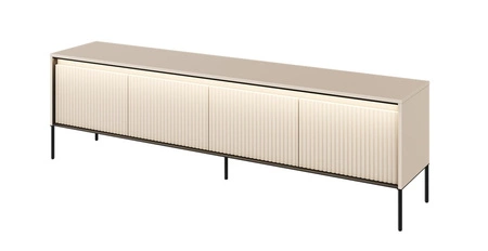 Szafka RTV Trend 193 cm beżowa nowoczesna szafka pod telewizor z metalową podstawą ryflowane fronty subtelne oświetlenie LED