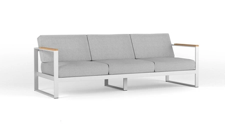 Sofa ogrodowa Casablanca biały / czarny uniwersalna i funkcjonalna sofa doskonała na przestronny taras drewniane podłokietniki
