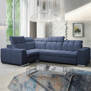 Narożnik z funkcją spania Luigi II niebieski lewostronny komfort podczas codziennego wypoczynku narożnik z pojemnikiem na pościel