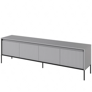 Szafka RTV Trend 193 cm szara nowoczesna szafka pod telewizor z metalową podstawą ryflowane fronty subtelne oświetlenie LED