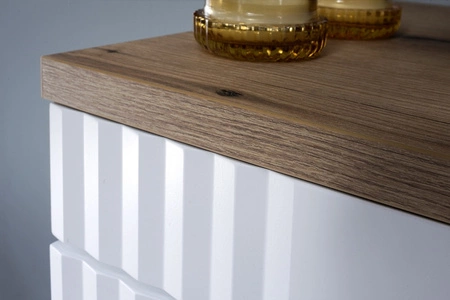 Szafka pod umywalkę Fiji White 60 cm biała nowoczesny design szafki z szufladami stylowe ryflowanie na frontach frezowane uchwyty