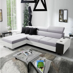 Narożnik z funkcją spania Dafni szary popiel / biały lewostronny pleciony komfort i funkcjonalność podczas codziennego wypoczynku