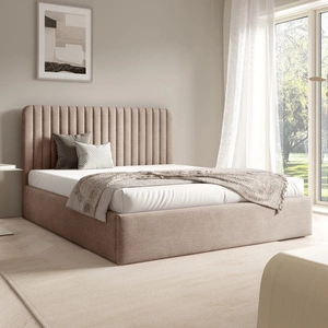 Łóżko tapicerowane Faro 140x200 beżowe wygodne łóżko do sypialni designerskie wezgłowie o subtelnie zaokrąglonym kształcie