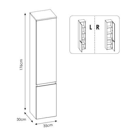 Słupek łazienkowy Platinum 35 cm biały połysk / dąb craft złoty wysoka szafka do łazienki wyposażona w półki frezowane uchwyty
