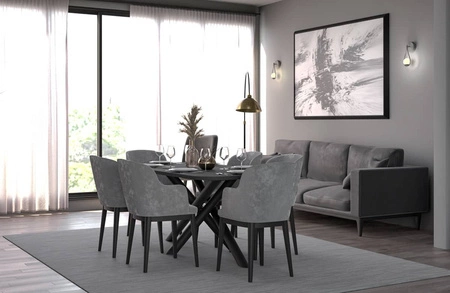 Stół Lyon 90x185 cm jesion portlnd / czarny nowoczesny stół do jadalni osadzony na stylowych nogach typu pająk regulacja wysokości