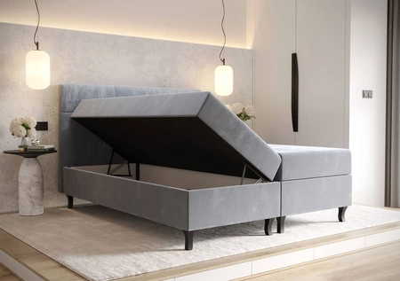 Łóżko kontynentalne Melba 160x200 szare w nowoczesnym skandynawskim stylu z charakterystycznym wezgłowiem