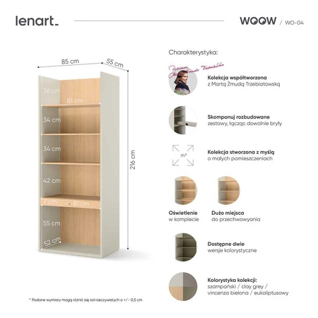 Zestaw mebli Woow clay grey / szampański / dąb vincenza bielona lewy praktyczny zestaw mebli dla nastolatka lub do aranżacji biura