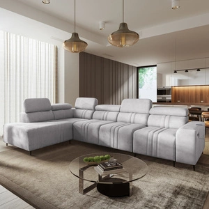 Narożnik z funkcją spania Castel XI szary popiel lewostronny komfortowy narożnik z pojemnikiem na pościel wytrzymała tkanina