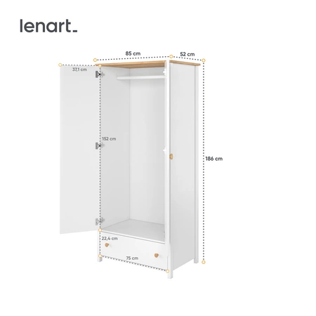 Szafa Story 85 cm biały / dąb nash elegancki design szafy z pojemną i łatwo dostępną szufladą idealny mebel do pokoju dziecięcego