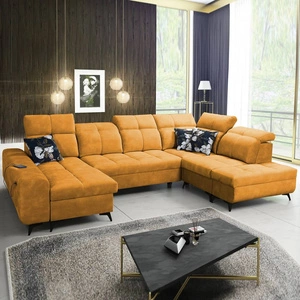 Narożnik z funkcją spania Buffalo VI żółty lewostronny funkcjonalny i stylowy narożnik rozkładany z trzema pojemnikami na pościel