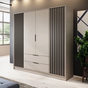 Szafa Aspen 206 cm beżowa / czarne lamele nowoczesny design mebla drzwi szafy ozdobione lamelami