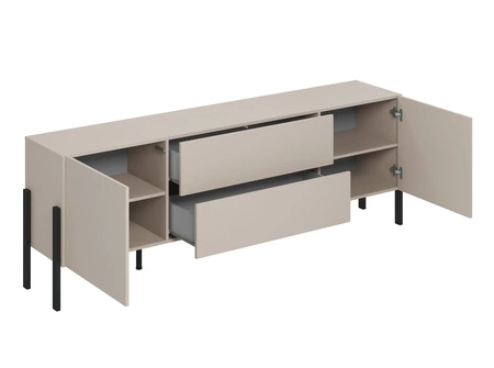 Zestaw mebli do salonu Jukon beżowy elegancka forma mebla w nowoczesnym stylu system otwierania push to open metalowe czarne nogi