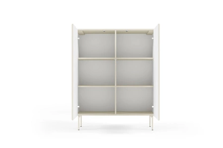 Zestaw mebli Muti beżowy designerska meblościanka do salonu efektowne ryflowania na frontach i korpusach mebli system push to open