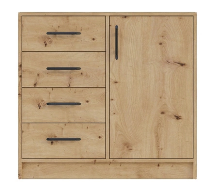 Komoda z szufladami Caspe 90 cm dąb artisan nowoczesny design mebla obrzeża komody wykończone specjalną okleiną ABS