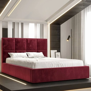 Łóżko tapicerowane Aresa 160x200 z pojemnikiem bordowy w nowoczesnym skandynawskim stylu z wygodnym zagłówkiem