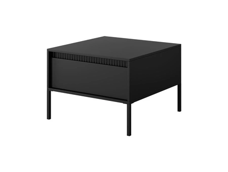 Stolik kawowy Sesti czarny elegancki design stolik z pojemną szufladą osadzony na metalowej podstawie ozdobne ryflowanie
