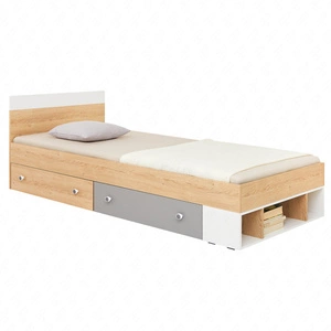 Łóżko z szufladami Pixel 120x200 cm dąb biszkoptowy / biały / szary nowoczesny design łóżka obrzeża wykończone specjalną okleiną ABS