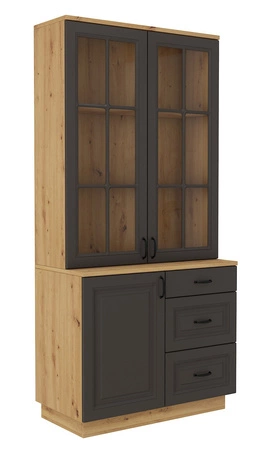 Zestaw mebli Style dąb artisan / szary grafit klasyczny design komplet mebli do salonu stylowe frezowane fronty meblościanka z szafą