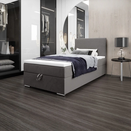 Łóżko kontynentalne Fargo 100x200 szare w nowoczesnym skandynawskim stylu z tapicerowanym zagłówkiem łóżko z pojemnikiem