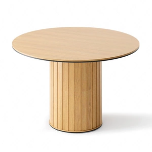 Stół okrągły Rotto 120 cm dąb vincenza nowoczesny design solidna podstawa przyozdobiona dekoracyjnymi lamelami stół do małej jadalni