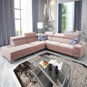 Narożnik z funkcją spania Hampton IX kwarcowy róż lewostronny stylowy i nowoczesny design narożnika idealny mebel do każdej aranżacji