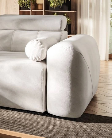 Narożnik z funkcją spania Cantare VIII ciemny beż lewostronny gustowny narożnik z regulowanymi zagłówkami pojemniki na pościel