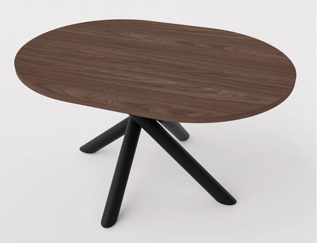 Stół Lyon 100x138 cm orzech wisconsin / czarny stylowy stół do jadalni osadzony na designerskich nogach typu pająk regulacja wysokości