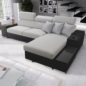 Narożnik z funkcją spania Provo szary popiel / czarny prawostronny narożnik z pojemnikiem na pościel i funkcjonalną dostawką