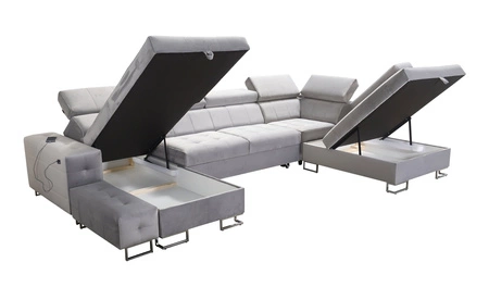 Narożnik z funkcją spania Hampton VI szary popiel lewostronny funkcjonalny narożnik do salonu z ruchomą dostawką oraz półką