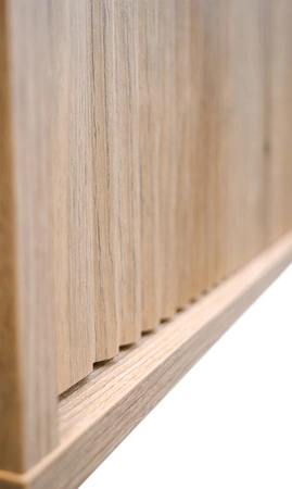 Szafka RTV Osaka 140 cm dąb evoke / czarna prosta bryła w modnej kolorystyce idealna do wnętrz w stylu japońskim gustowny ryflowany front