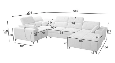Narożnik z funkcją spania Penejos IV niebieski prawostronny stylowy narożnik rozkładany z dwoma pojemnikami na pościel trwała tkanina