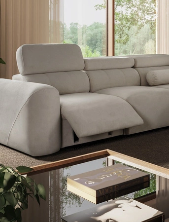 Narożnik z funkcją spania Cantare III Lux szary popiel lewostronny stylowy i komfortowy narożnik do salonu z podnoszonym podnóżkiem