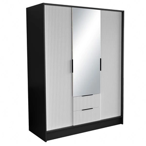 Szafa z lustrem Norel 150 cm czarny / biały stylowa szafa o nowoczesnym designie z ryflowanymi frontami i pojemnymi szufladami