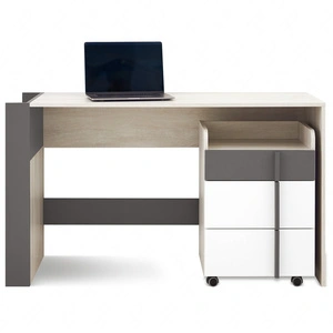 Biurko Remona 130 cm dąb wilton biały / biały / antracyt z szafką na kółkach stylowe oraz funkcjonalne do biura gabinetu lub pokoju młodzieżowego