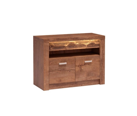 Szafka RTV Indiana 96 cm jesion jasny elegancka stylistyka szafki pod telewizor ozdobna deska na froncie szafki oświetlona LED