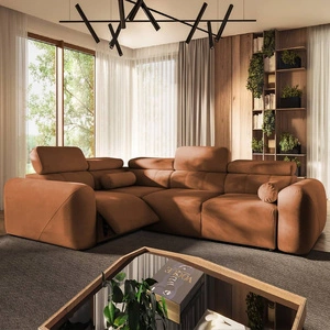 Narożnik z funkcją spania Cantare II Lux ceglasty lewostronny komfortowy narożnik do salonu z podnoszonym podnóżkiem miękka tkanina