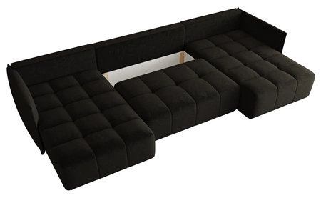 Narożnik z funkcją spania Oroso U grafitowy pojemnik na pościel miękka tkanina typu velvet z powłoką hydrofobową ozdobne pikowania