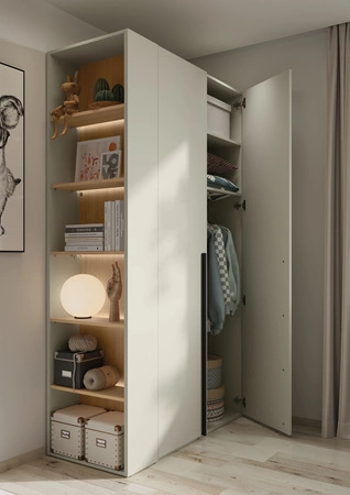 Regał Woow 55 cm szampański / dąb vincenza bielona wąski regał z funkcjonalnym oświetleniem doskonały dodatek do pokoju nastolatka