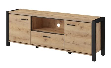 Szafka RTV Aktiv 180 cm dąb taurus / czarny stylowa szafka pod telewizor w stylu industrialnym metalowe uchwyty w kolorze czarnym