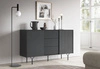 Komoda z szufladami Adamant 144 cm czarny grafit nowoczesny design system otwierania drzwi i szuflad push to open oryginalny mebel z frezowanym frontem