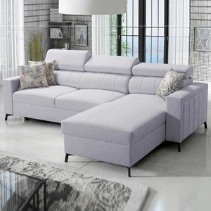 Narożnik z funkcją spania Savona szary popiel prawostronny wygodny elegancki narożnik z regulowanymi zagłówkami dekoracyjne przeszycia