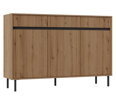 Zestaw mebli Osaka dąb evoke / czarny nowoczesny design podkreślony modną kolorystyką wysokie metalowe czarne nogi gustowny ryflowany front