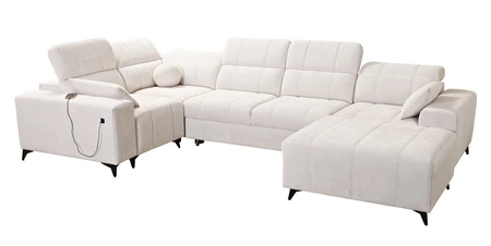 Narożnik z funkcją spania Penejos IV łososiowy prawostronny stylowy narożnik rozkładany z dwoma pojemnikami na pościel trwała tkanina